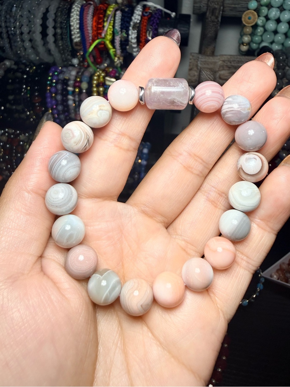 10mm Botswana Agate & Amethyst Gemstone Bracelet
